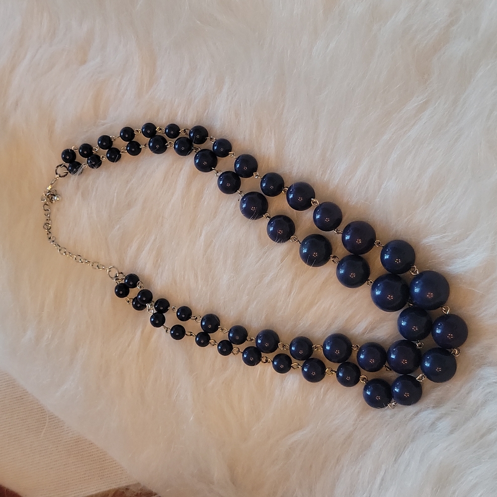 Women's Navy Blue Two Strand Beaded Necklace